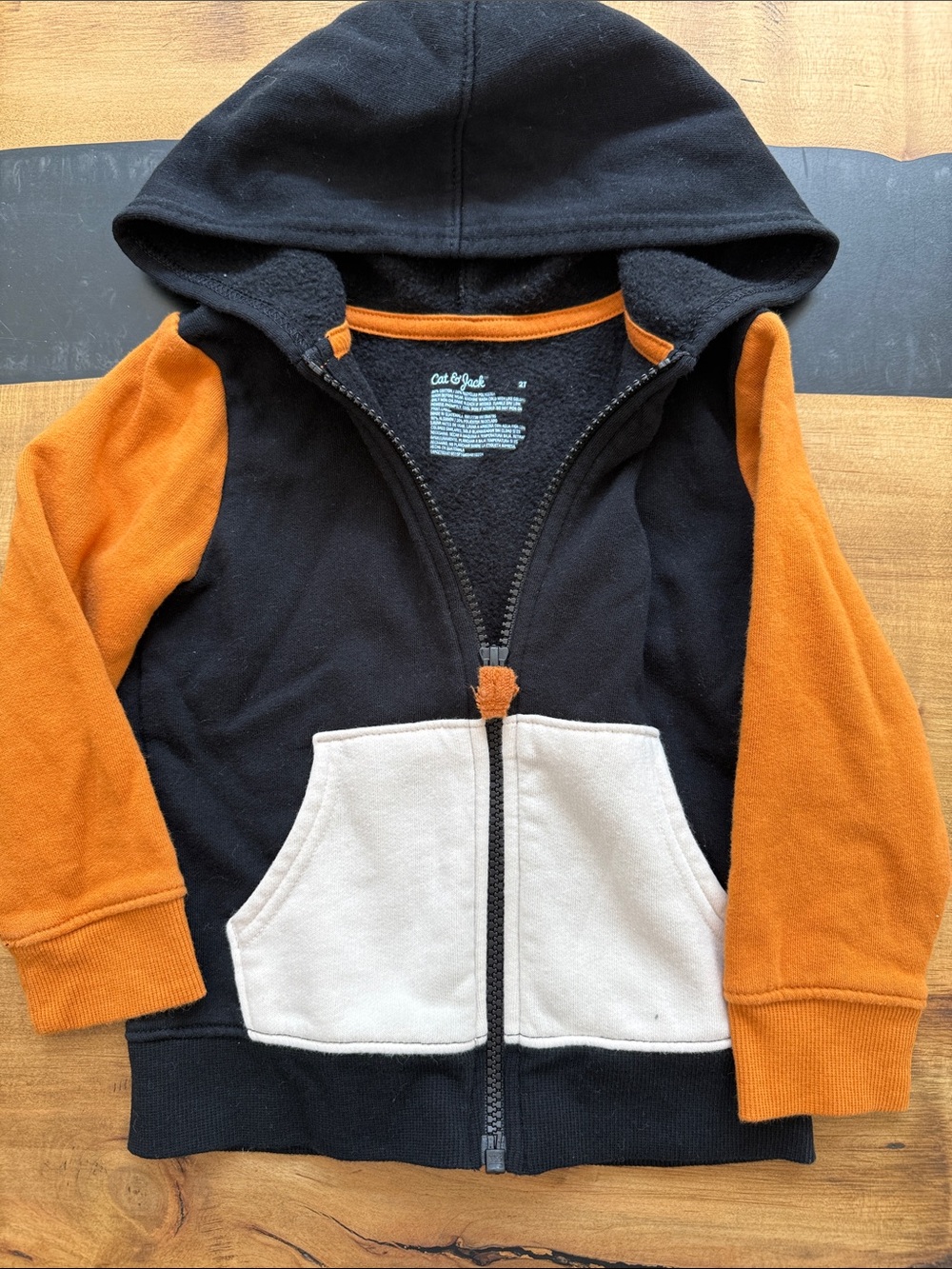 Cat & Jack Black and Orange Zip Hoodie with Cream Pockets